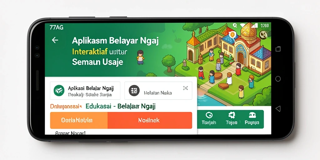 Antarmuka pengguna aplikasi 77AG yang intuitif dan interaktif untuk belajar ngaji.