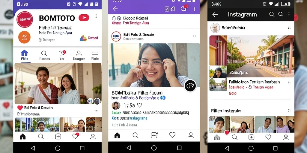 Antarmuka BOMTOTO menampilkan filter Instagram yang memukau dan fungsional.