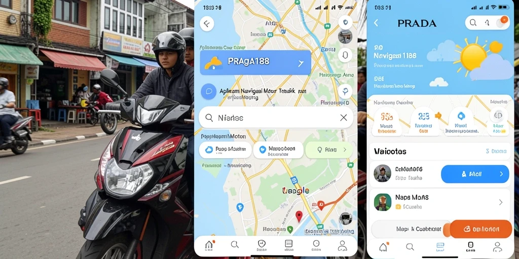 Antarmuka aplikasi PRADA188 yang menampilkan peta dan navigasi motor.