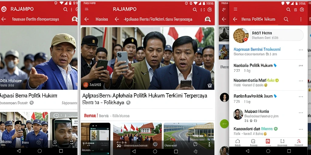 Antarmuka aplikasi RAJAMPO menampilkan berita politik hukum terkini.