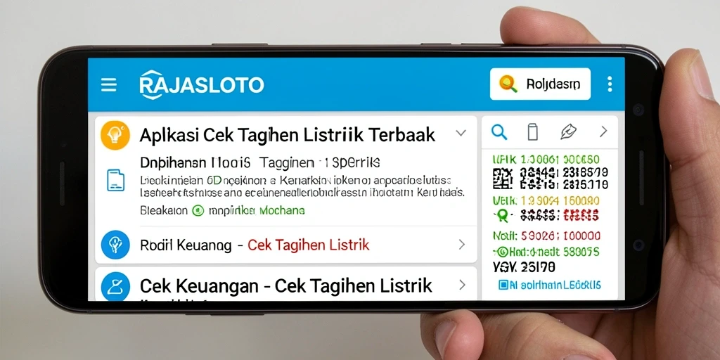 Screenshot aplikasi RAJASLOTO menampilkan antarmuka Cek Tagihan Listrik.